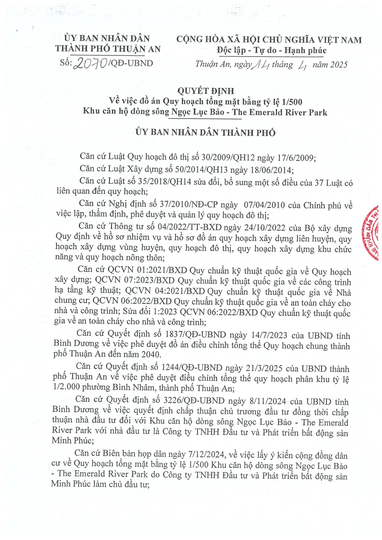 Quyết định phê duyệt quy hoạch 1.500